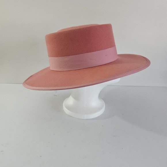 Pink Wool Wide Brim Fedora Hat Adjustable Bow Detail - Picture 3 of 11